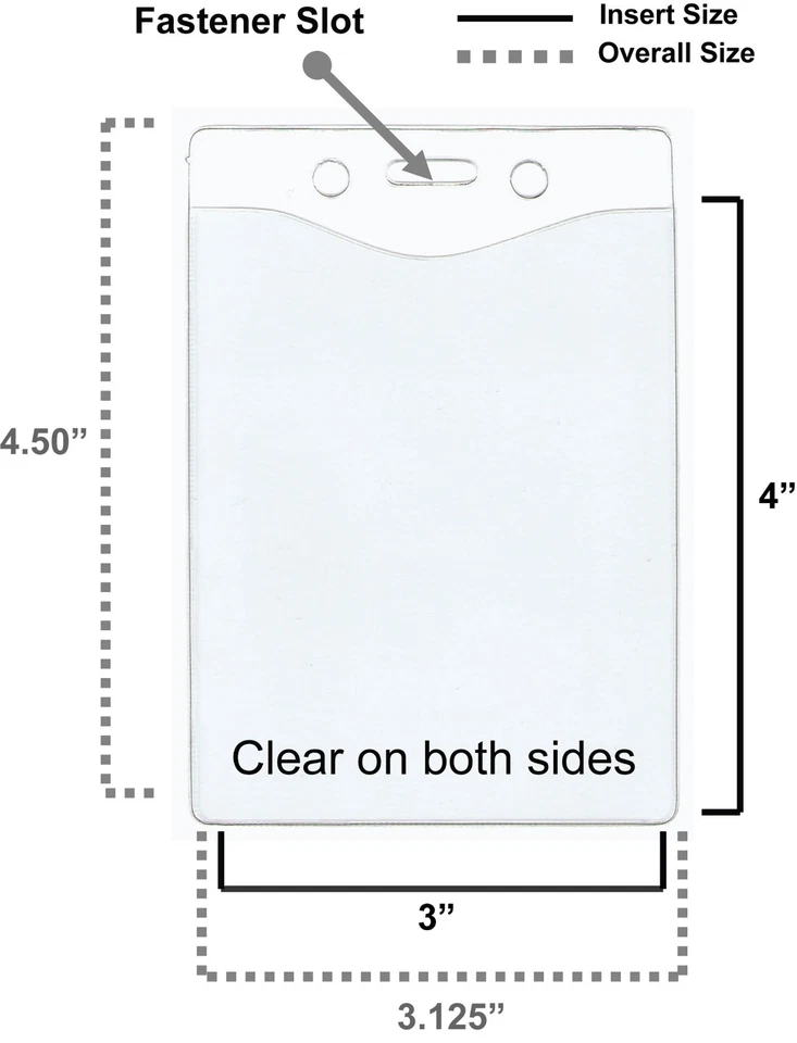 WHOLESALE 10 25 50 100 VERTICAL VINYL ID BADGE HOLDER INSERT SIZE 4" H x 3"W - Image 4 of 4