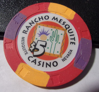 RANCHO MESQUITE HOTEL CASINO $5 hotel casino gaming poker chip Mesquite NV