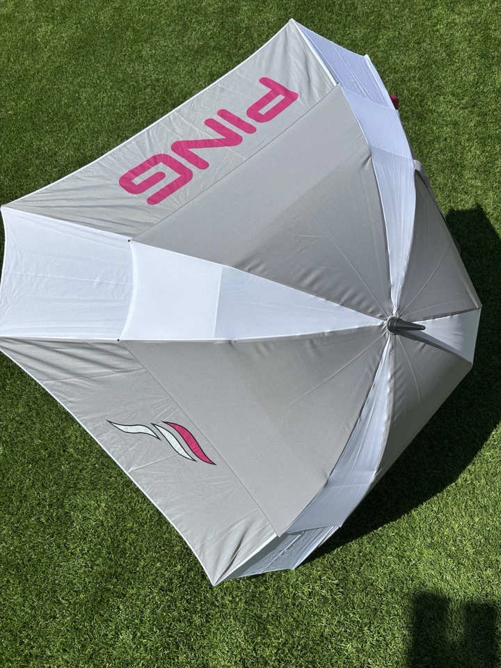 "Paraguas de golf Ping 55"" doble dosel 8 paneles gris blanco rosa cubierta Karsten" Foto 2 de 4
