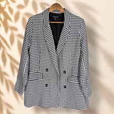 Rachel Zoe Blazer Women L Large Black Geometric Button Up Collared Long Sleeve