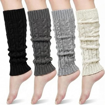 4 pares de calentadores de piernas de punto trenzado para mujer botas hasta