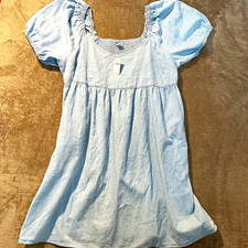 NWT Old Navy Dress Womens XL Blue Chambray Smocked Puff Sleeve Pockets Knee