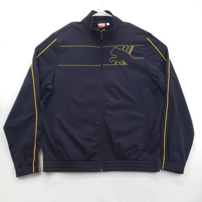 Puma Track Jacket Mens XL Navy Yellow Full Zip Stand Collar Pockets Logo 816115