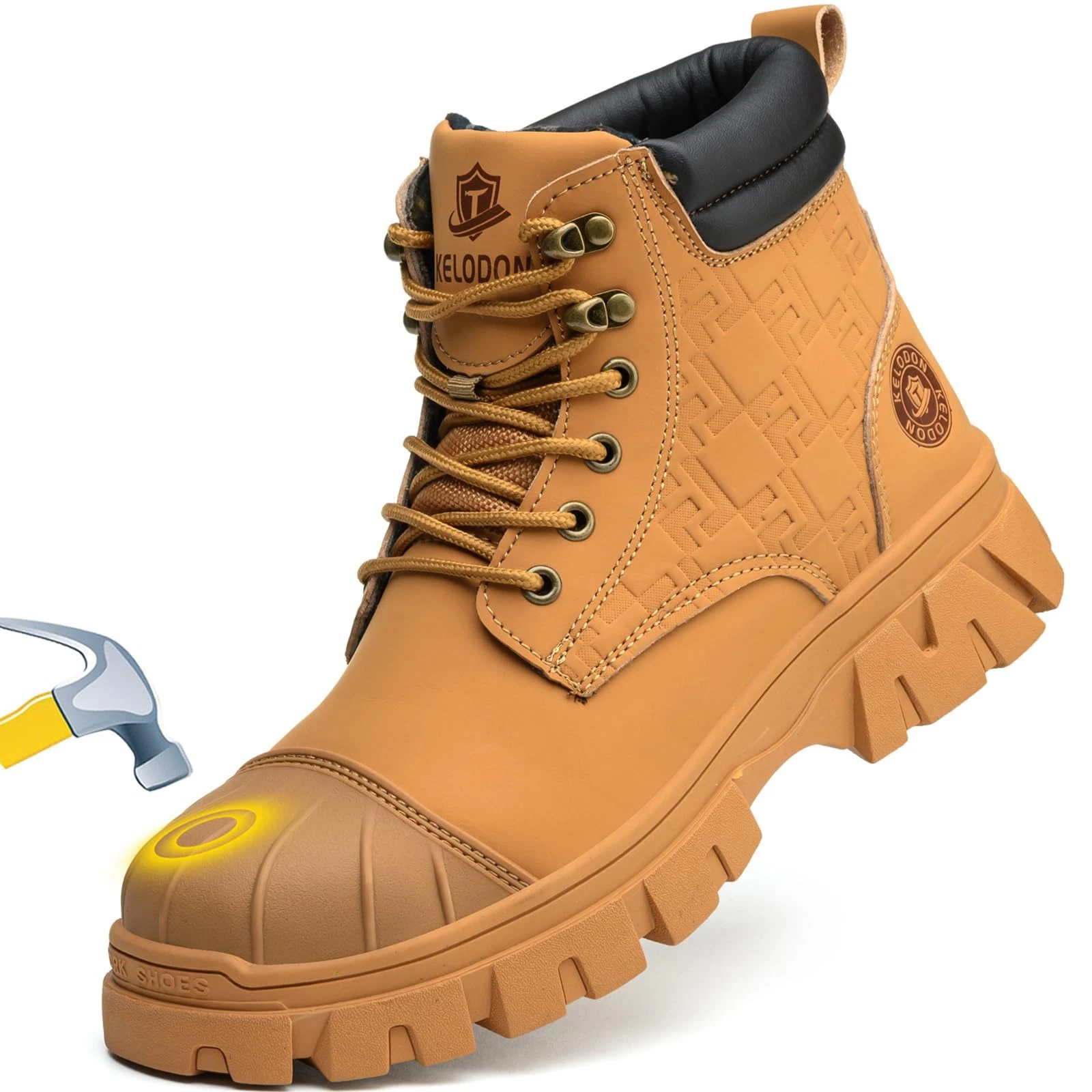 KELODON Waterproof Steel Toe Boots For Men 6 Inch Leather Steel Toe Shoes Non...