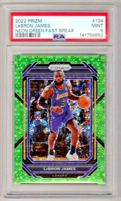 LeBRON JAMES 2022 Panini Prizm Fast Break #134 PSA 9 Mint NEON GREEN /5 SSP!🔥