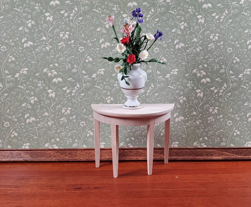 Dollhouse Half Round Hall Table 1:12 Scale Miniature Furniture Unpainted Wood - Picture 3 of 7