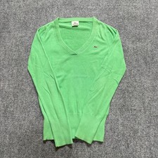 Lacoste Women's V Neck Sweater Pullover Size 6 US M Green Long Sleeve Cotton