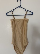 Women s Beige/Nude Solid Spaghetti Strap Dance Leotard One-Piece Bodysuit