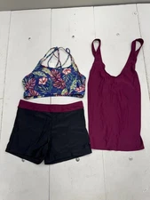 Holipick Blue Maroon Floral 3 Piece Swim Suit Set Womens Size Large NEW