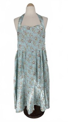 FunShack Blue Floral Halterneck Dress XS Tea Party Retro Summer Midi