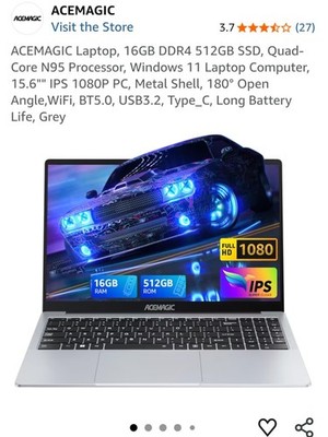 ACEMAGIC AX15 15.6 in (512GB SSD, Intel Alder Lake N95, 1.7GHz, 16GB RAM) Laptop
