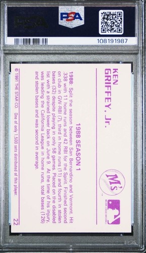 1991 STAR GOLD EDITION KEN GRIFFEY JR. 1988 SEASON PSA 10 EXTREMLY RARE POP 21 - Picture 2 of 2
