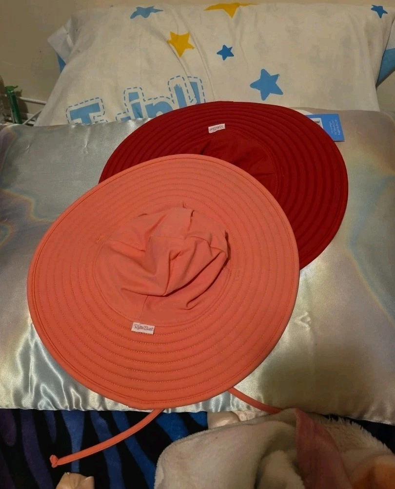 Ruffle Butts Sun Hat With Upf 50+ wide brim baby hat size 3t To 5 Pink And red