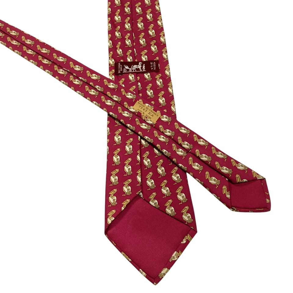 Corbata de seda para hombre HERMES 7343 EA FRANCIA animales de lujo pájaros borgoña usada en excelente estado rara Foto 4 de 4