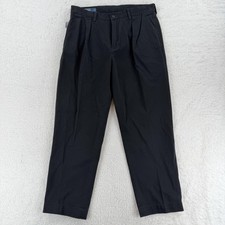 VTG Polo Ralph Lauren Pants Mens 34x29 Black Ethan Pleated Chino Cotton Casual