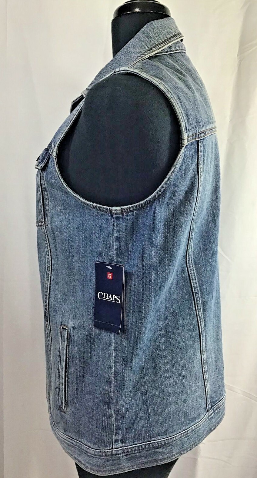 NEW Chaps Denim Womens Blue Jean Jacket Vest Longer Button small 89