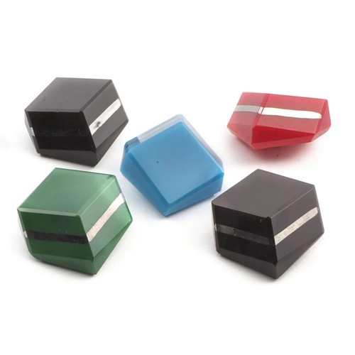 Lot (5) Vintage Czech Cubist hexagon glass buttons with silver lustre 19mm - Picture 2 of 3