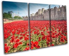 Tower of London Poppies City TREBLE CANVAS WALL ART Picture Print VA