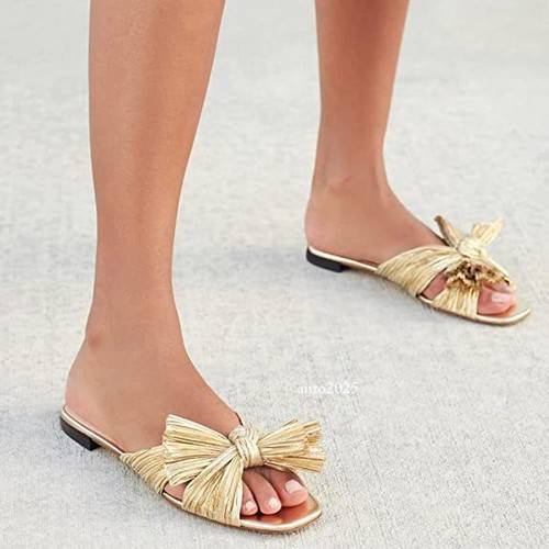 Women's Bow Slides Slip-on Sandals Comfy Flats Slippers Beach Mules Slider Shoes - Picture 5 of 16