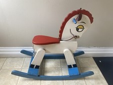 Vintage Handmade Handpainted Child's Wooden Riding Rocking Horse Toy, Leather 