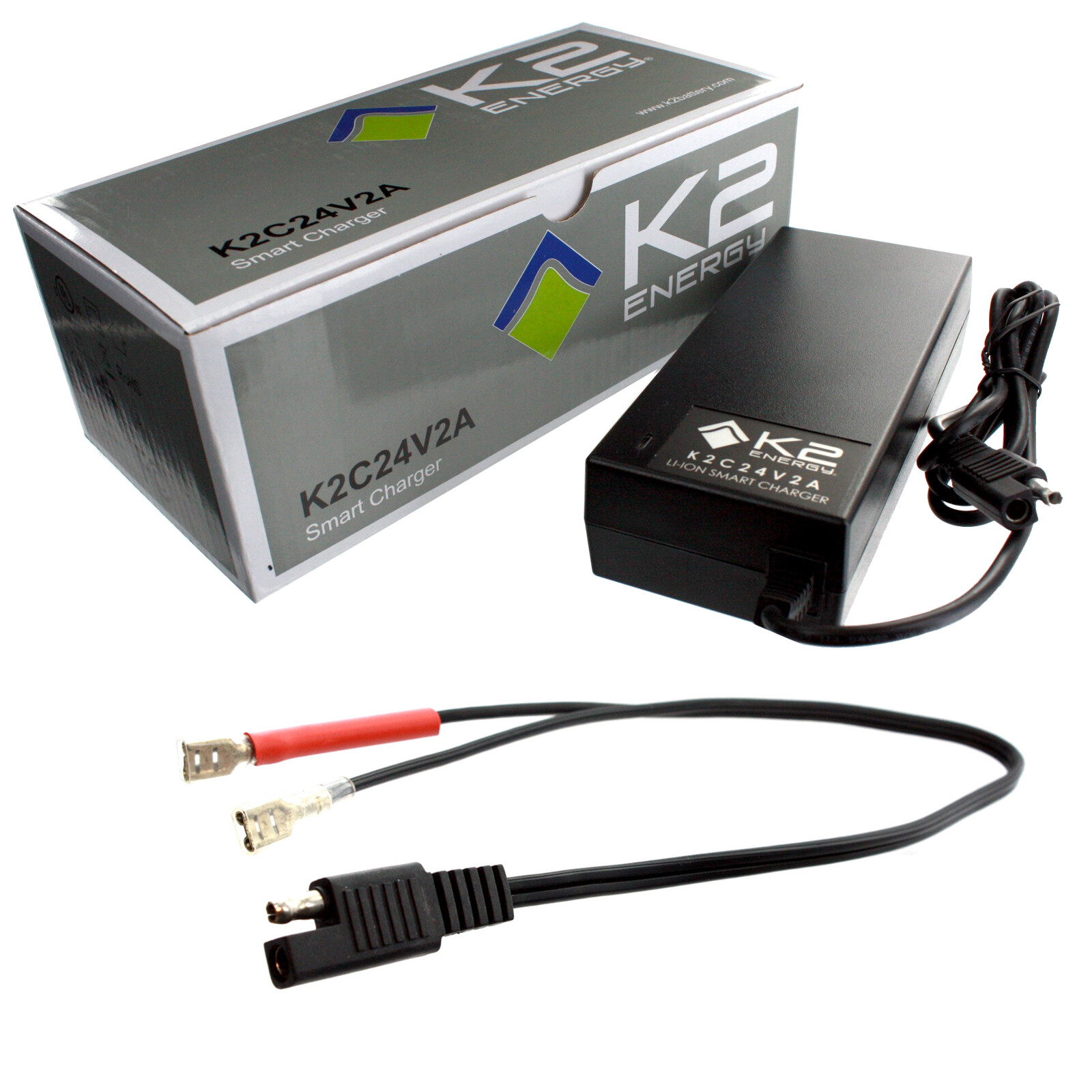 K2 Energy K2C24V2A 24V 2Ah LiFePO4 Charger with Faston 250 Connectors