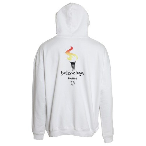 BALENCIAGA Sweater White Cotton Logo Hooded Pullover Sweatshirt s. S 1080usd - Picture 2 of 7