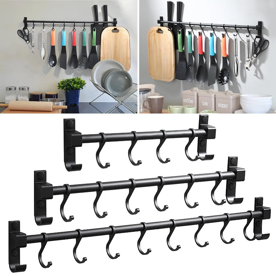 Hooks Kitchen Rail Rack Wall Mounted Utensil Hanging Rack Hanger 30CM