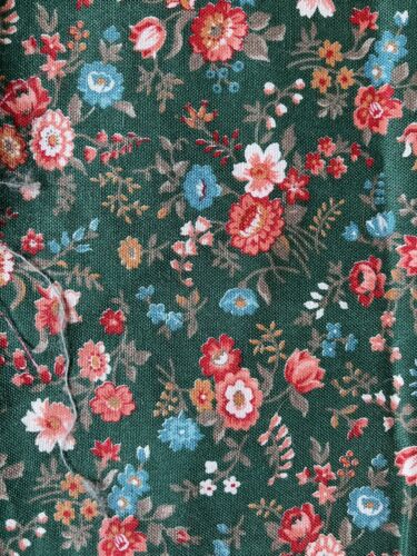 Vtg Sewing Fabric Concord Calico coral aqua rose on green background 1/4 yard + - Picture 3 of 3