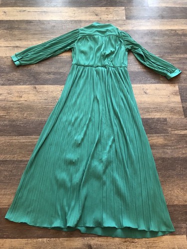 Vintage Willi of California Pleated Long Sleeved Teal Green Maxi Dress Size 10 - Picture 3 of 10