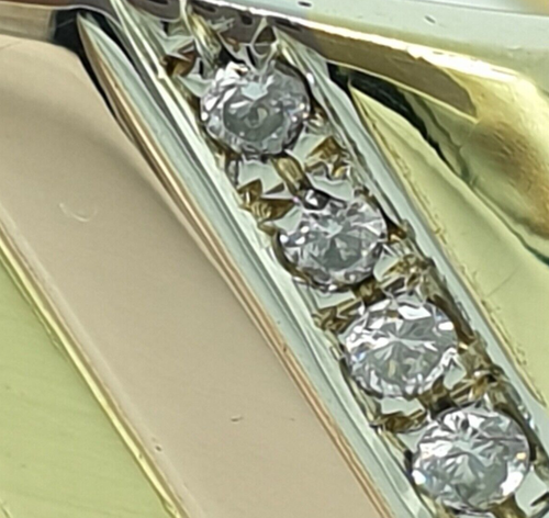 ANELLO DA UOMO IN ORO MASSICCIO 3 COLORI 18K CON DIAMANTI NATURALI VINTAGE '70 - Foto 5 di 9
