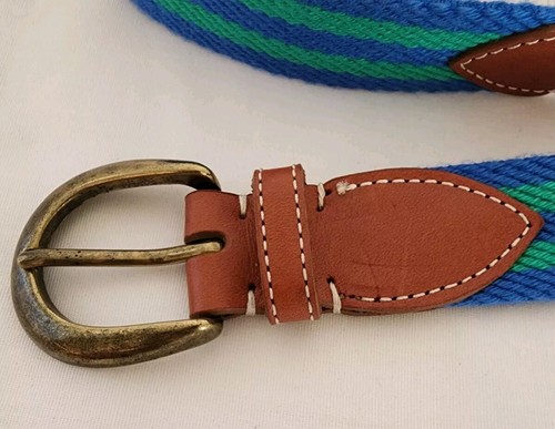 Tommy Hilfiger Blue Green Leather Striped Woven Belt Vintage - Picture 4 of 10