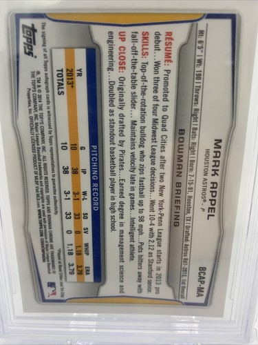 2014 Bowman Chrome Prospects Mark Appel RC Auto Autograph  BGS 10/10 - Picture 6 of 6