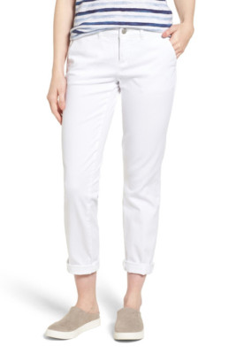 Nwot Caslon Damen Weiß Baumwolle Boyfriend Chino Hosen Größe 8P