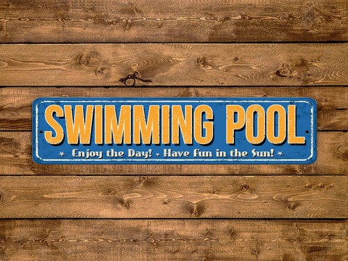 Letrero de calle de piscina disfruta del día diversión bajo el sol estilo vintage - Imagen 2 de 4