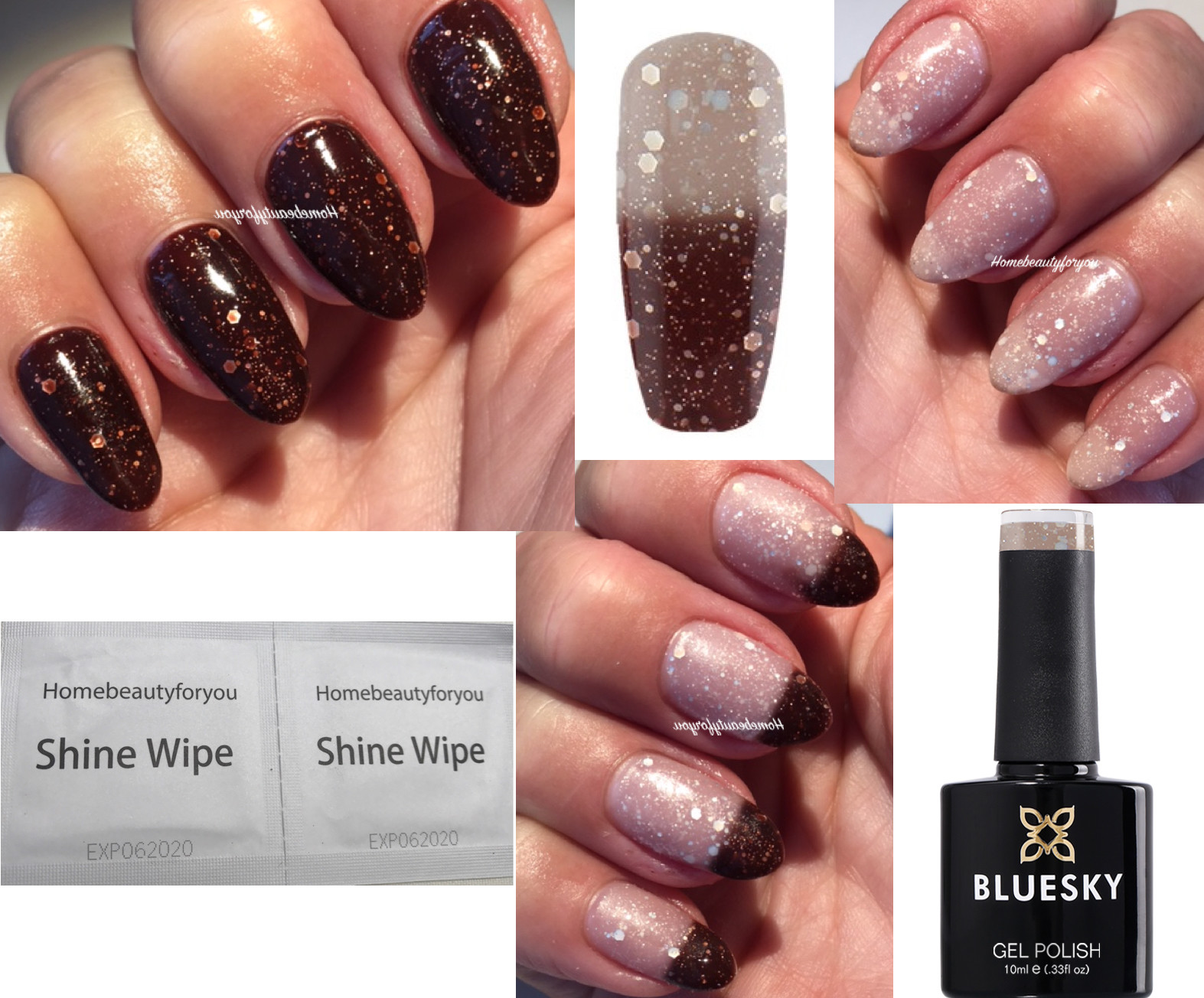 BLUESKY GEL POLISH BROWN TO WHITE GLITTER COLOR CHANGE NAIL UV LED SOAK OFF