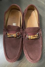 Gucci Bamboo suede  loafers men size 6 US Red Dress Shoes Moccasins