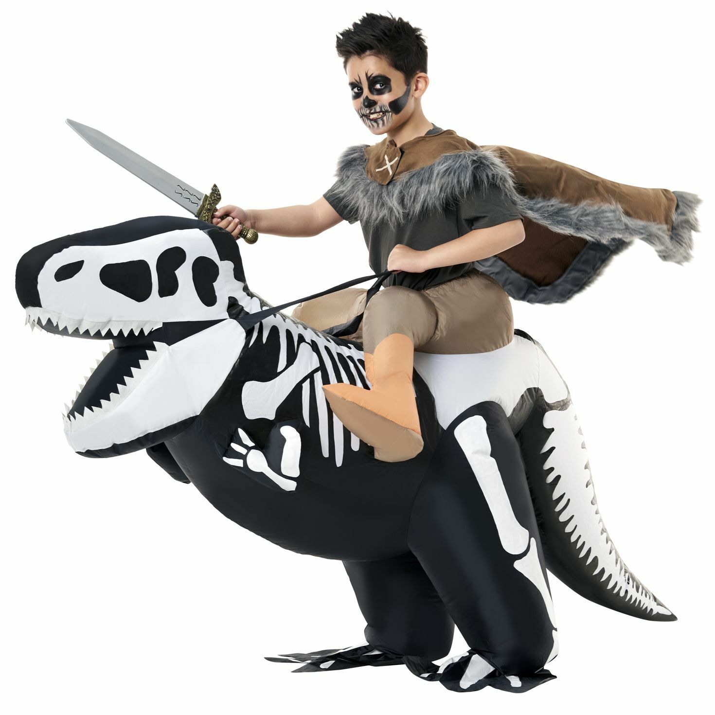 Kids Inflatable Skeleton T Rex Ride On Boys Dinosaur  Fancy Dress Costume