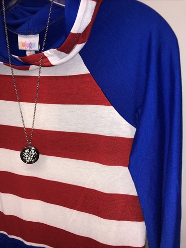 Neu mit Etikett LuLaRoe XL AMERICANA rot weiß blau gestreift Jersey Strick Bernstein SWEATSHIRT - Bild 5 von 8