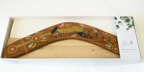 BOOMERANG 14"/35CM + SOPORTE - MADERA DURA - ARTE ABORIGEN, AUSTRALIA, INDÍGENA - Imagen 11 de 11