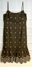 Ann Taylor Brown & White Embroidered Spaghetti Strap Sundress 12 EC!