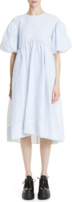 Simone Rocha Size M Puff-Sleeve Jacquard Midi Dress $1956