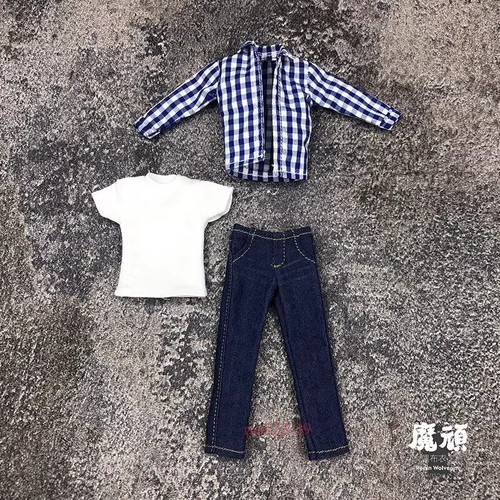 1/12 Scale Male Long Sleeve Plaid Shirt Clothes Model Fit 6'' Action Figure Body - Picture 7 of 12