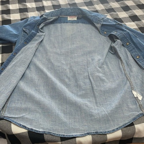 Camicia Wrangler Western Marrone Perla Snap Elasticizzata Denim Manica Lunga Donna Small - Foto 5 di 10