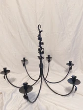 Hand-Forged Candle Chandelier with Leaf and Vine Design – 32" Diameter x 26" Tal