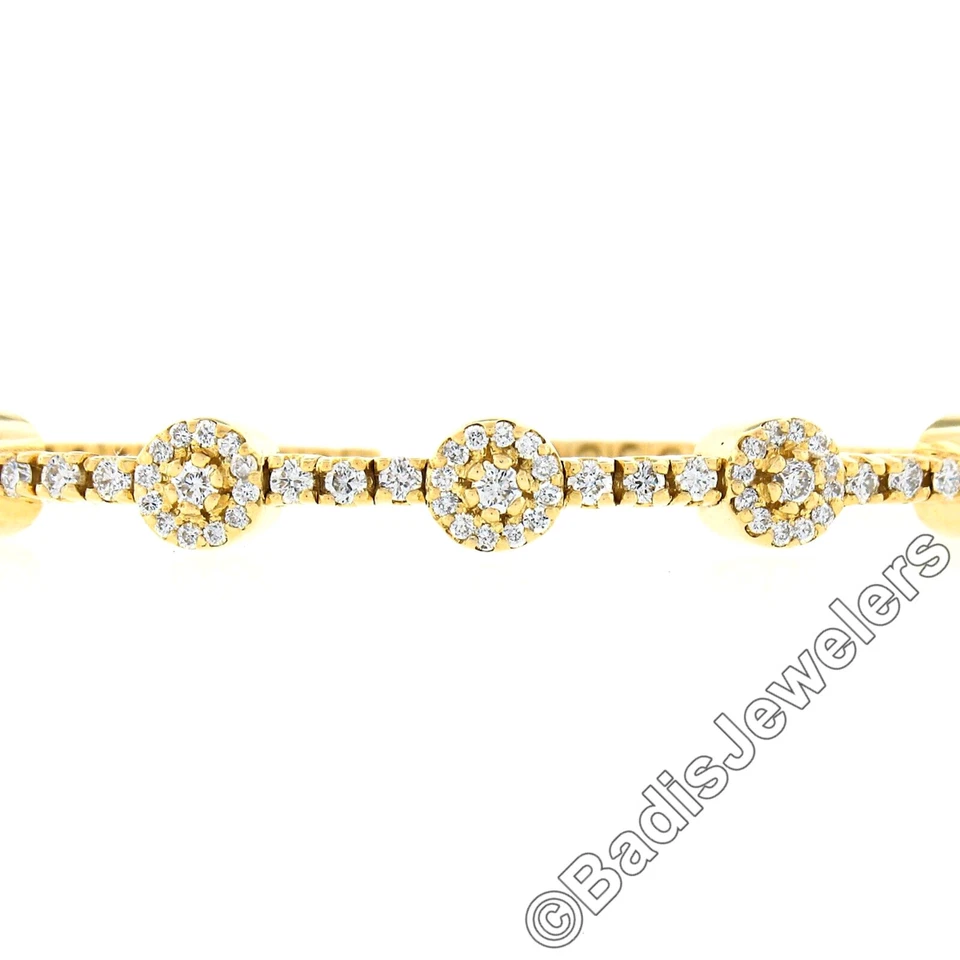Brazalete Flexible Oro Amarillo 14k 2.37ct Diamante Redondo Racimo Flor 6.25" Foto 3 de 4