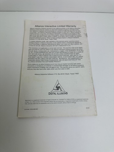 Sub Battle Instruction Manual, Apple Macintosh Computers Digital Illusions VTG - Afbeelding 2 van 8