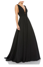 MAC DUGGAL PLUNGE NECK CHIFFON BLACK BALL-GOWN DRESS 2