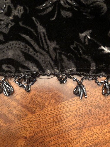 Black Velvet Embellished Beaded Fringed Shawl Wrap Scarf Evening Dressy Formal - Picture 15 of 16