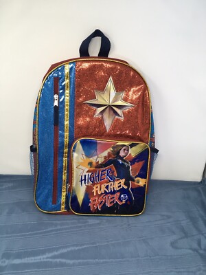 Captain Marvel Themed Backpack - Red and Blue Captain Marvel Superhero Backpack Glitter Red Blue School  main image 2
