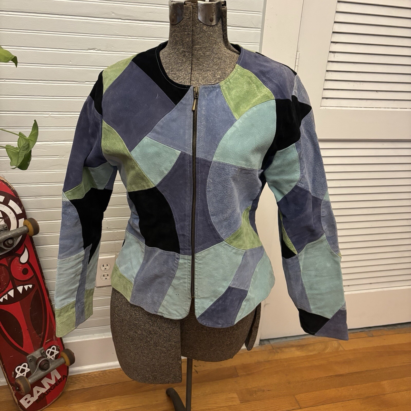 Vintage Mod Leather Patchwork Jacket Suede KAREN … - image 1